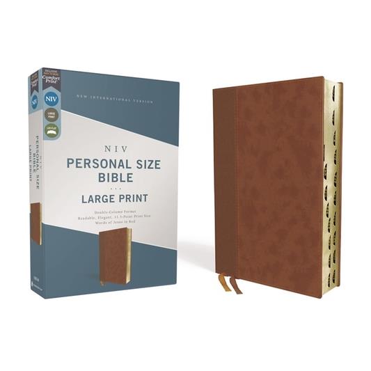 Niv, Personal Size Bible, Large Print, Leathersoft, Brown, Red Letter, Thumb Indexed, Comfort Print
