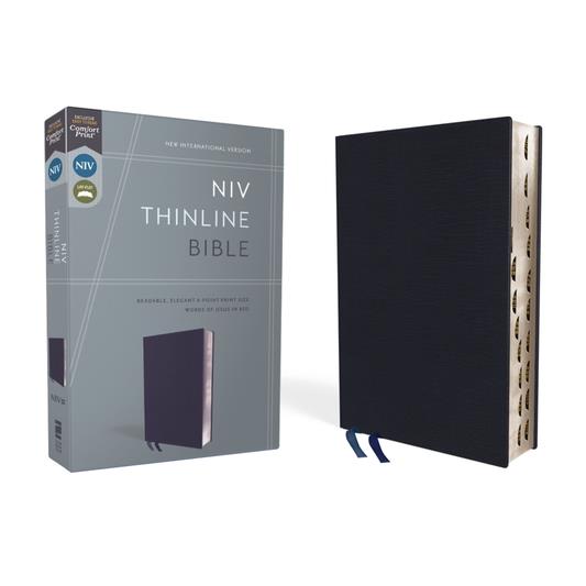 NIV, Thinline Bible, Bonded Leather, Navy, Indexed, Red Letter Edition