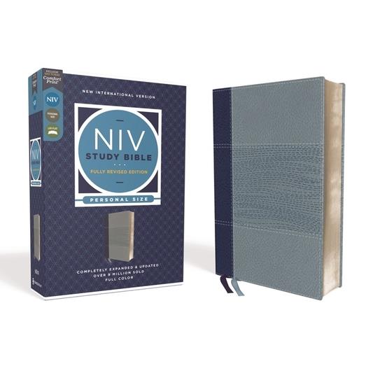 NIV Study Bible, Fully Revised Edition, Personal Size, Leathersoft, Navy/Blue, Red Letter, Comfort Print