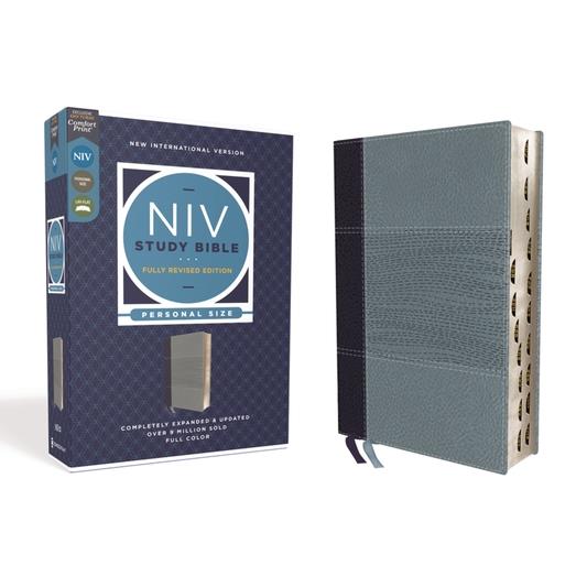 NIV Study Bible, Fully Revised Edition, Personal Size, Leathersoft, Navy/Blue, Red Letter, Thumb Indexed, Comfort Print