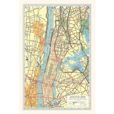 Vintage Journal Map of Manhattan and Bronx, New York