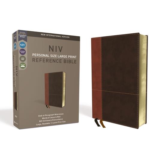 NIV, Personal Size Reference Bible, Large Print, Imitation Leather, Brown, Red Letter Edition, Comfort Print
