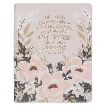 KJV Bible Note-Taking Faux Leather Under His Wings, Cream Floral Printed Ps. 91:4