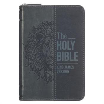 KJV Bible Pocket W/Zip Faux Leather, Black/Gray