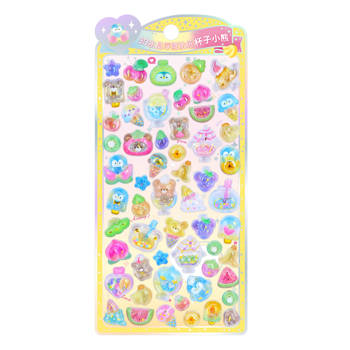 3D水晶浮雕貼紙：杯子小熊