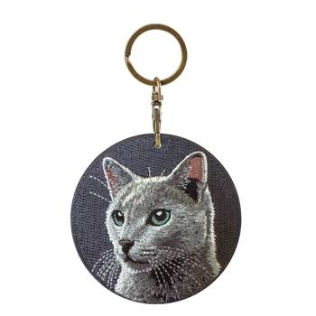 雙面刺繡吊飾-俄羅斯藍貓