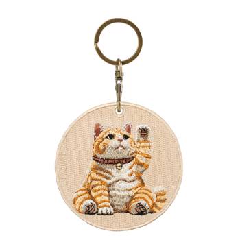 雙面刺繡吊飾-招財橘貓